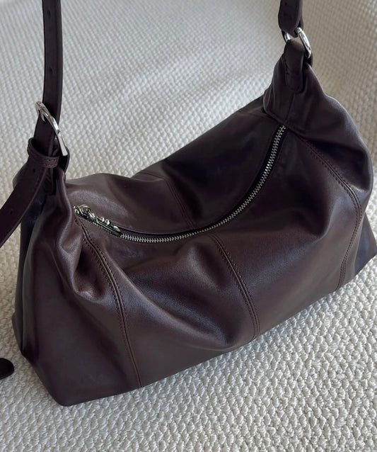 Autumn Winter Slouchy Top Layer Vegetable Tanned Cowhide Leather Tote Bag - Large Capacity Commute Niche Designer Underarm Bag for Women（秋冬慵懒感头层植鞣牛皮真皮大容量通勤小众设计师腋下托特包）