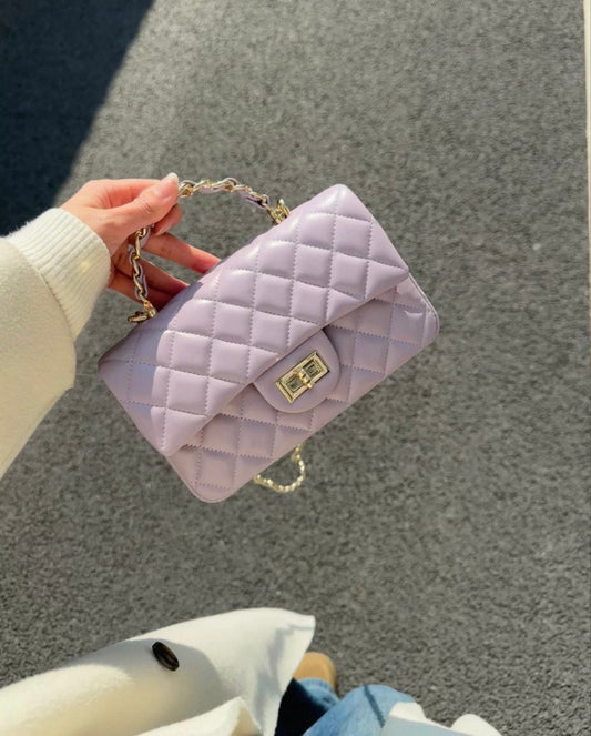 Chanel-Style Genuine Leather Mini Handbag for Women, Quilted Chain Bag with High-End Elegance, Versatile Crossbody & Shoulder Square Clutch（小香风包包真皮迷你手提包女菱格链条包高级感百搭单肩斜挎小方包）